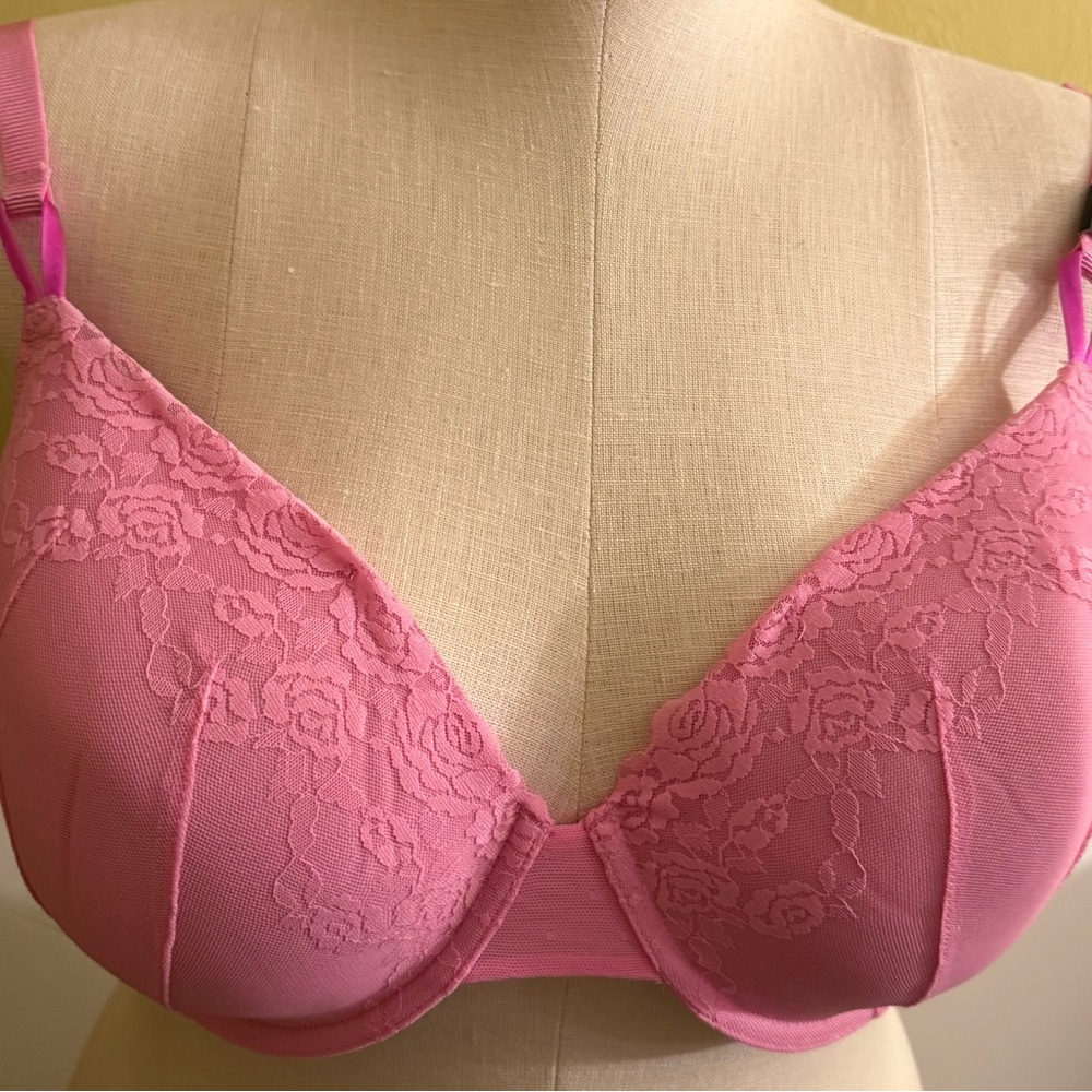Pink Lace Underwire Bra lined Demi 38DD